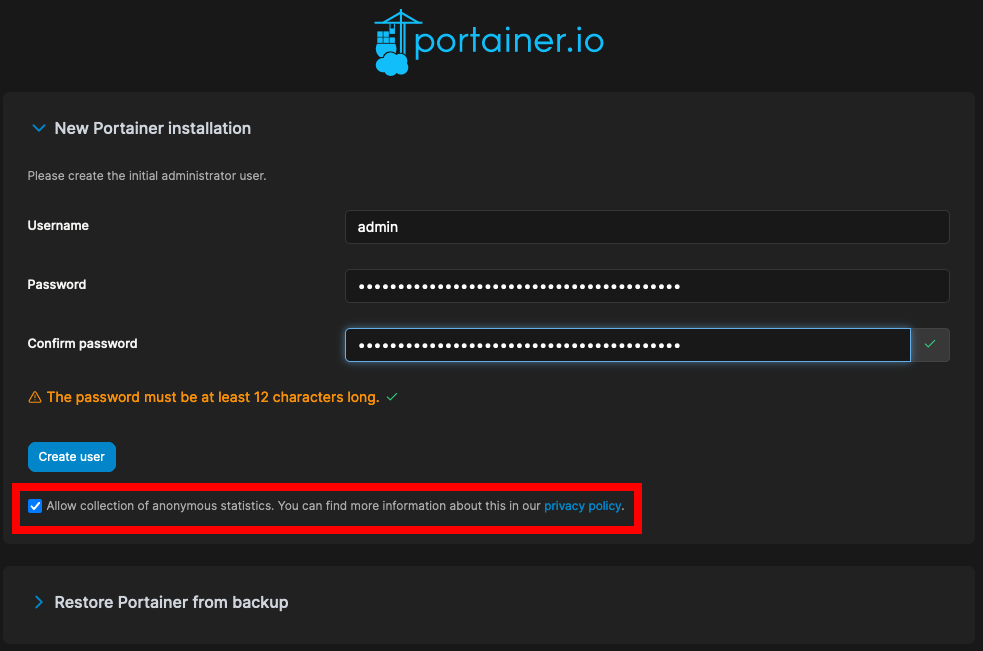 Set up Portainer Admin