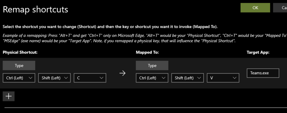 Example key remap in PowerToys