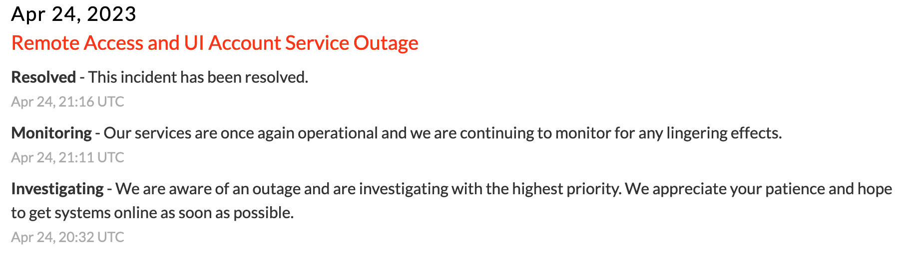 Ubiquiti outage notice