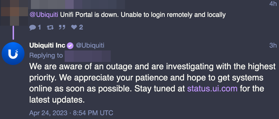 Social media complaint about the outage #1